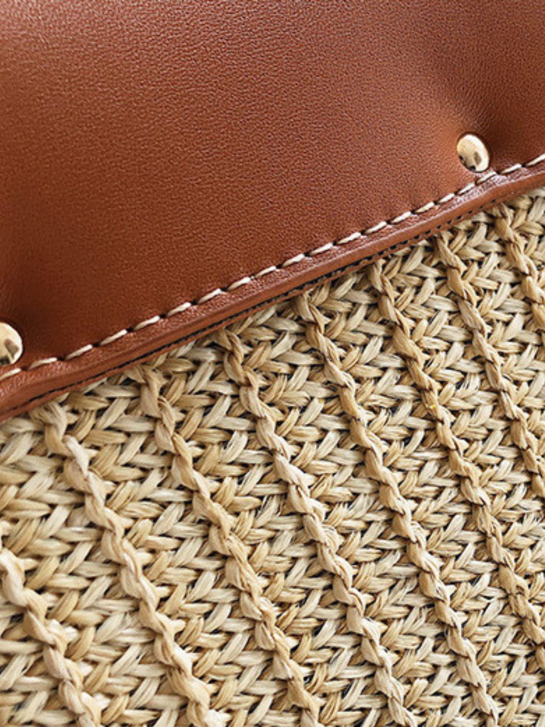 Structured Woven Handbag with Faux Leather Flap – Top Handle & Rope Strap - in Tan Brown | Arvea Bags
