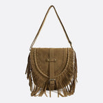 Suede Fringe Shoulder Bag – Boho Crossbody Saddle Bag - in Classic Brown | Arvea Bags