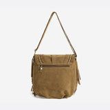 Suede Fringe Shoulder Bag – Boho Crossbody Saddle Bag - in Classic Brown | Arvea Bags
