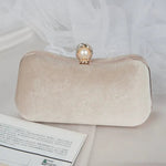 Sylmara | Velvet & Pearl Embellished Evening Clutch – Timeless Elegance - in Apricot | Arvea Bags