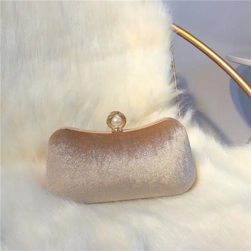 Sylmara | Velvet & Pearl Embellished Evening Clutch – Timeless Elegance - in Apricot | Arvea Bags