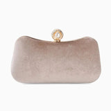 Sylmara | Velvet & Pearl Embellished Evening Clutch – Timeless Elegance - in Apricot | Arvea Bags