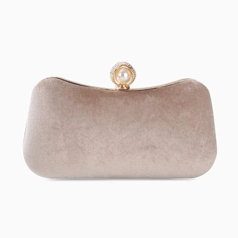 Sylmara | Velvet & Pearl Embellished Evening Clutch – Timeless Elegance - in Apricot | Arvea Bags