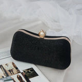 Sylmara | Velvet & Pearl Embellished Evening Clutch – Timeless Elegance - in Black | Arvea Bags