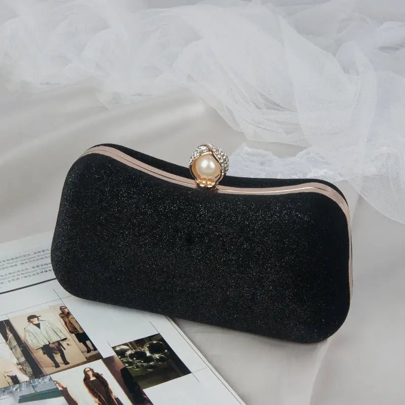 Sylmara | Velvet & Pearl Embellished Evening Clutch – Timeless Elegance - in Black | Arvea Bags