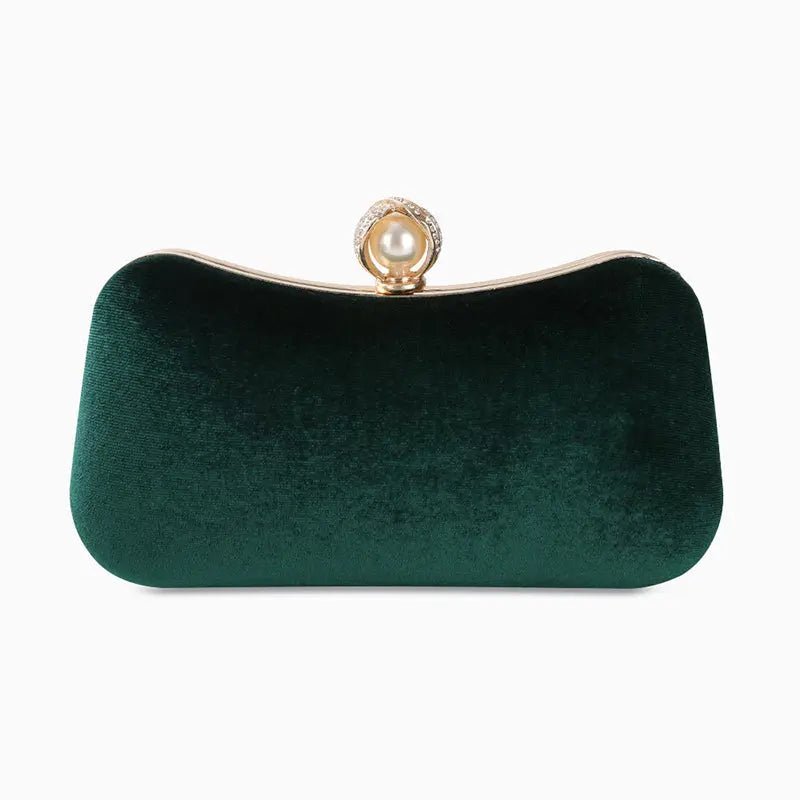 Sylmara | Velvet & Pearl Embellished Evening Clutch – Timeless Elegance - in Green | Arvea Bags