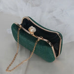 Sylmara | Velvet & Pearl Embellished Evening Clutch – Timeless Elegance - in Green | Arvea Bags