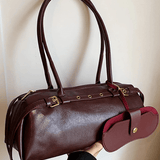 Sylvaris | Black Leather Shoulder Bag – Sleek & Sophisticated - in Wine Red | Arvea Bags