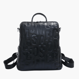 Sylvaya | Embossed Black Leather Backpack – Bold & Urban - in Black | Arvea Bags