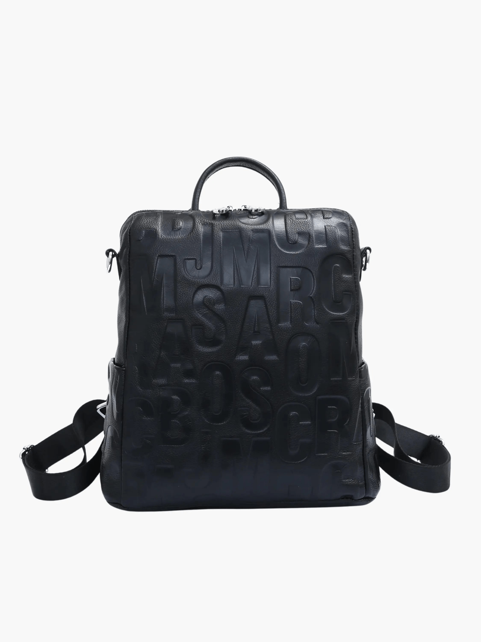 Sylvaya | Embossed Black Leather Backpack – Bold & Urban - in Black | Arvea Bags