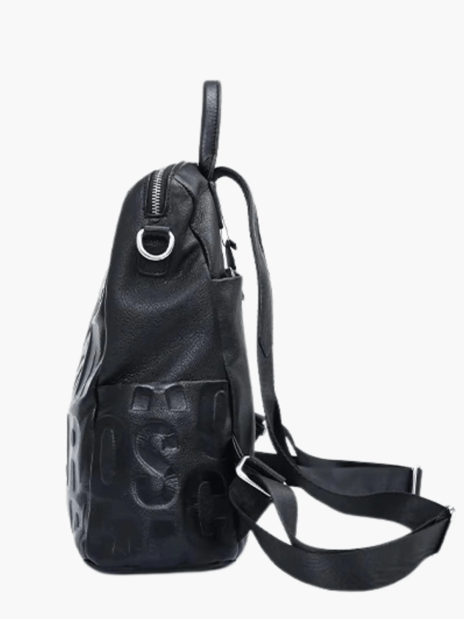 Sylvaya | Embossed Black Leather Backpack – Bold & Urban - in Black | Arvea Bags