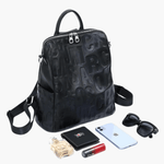 Sylvaya | Embossed Black Leather Backpack – Bold & Urban - in Black | Arvea Bags