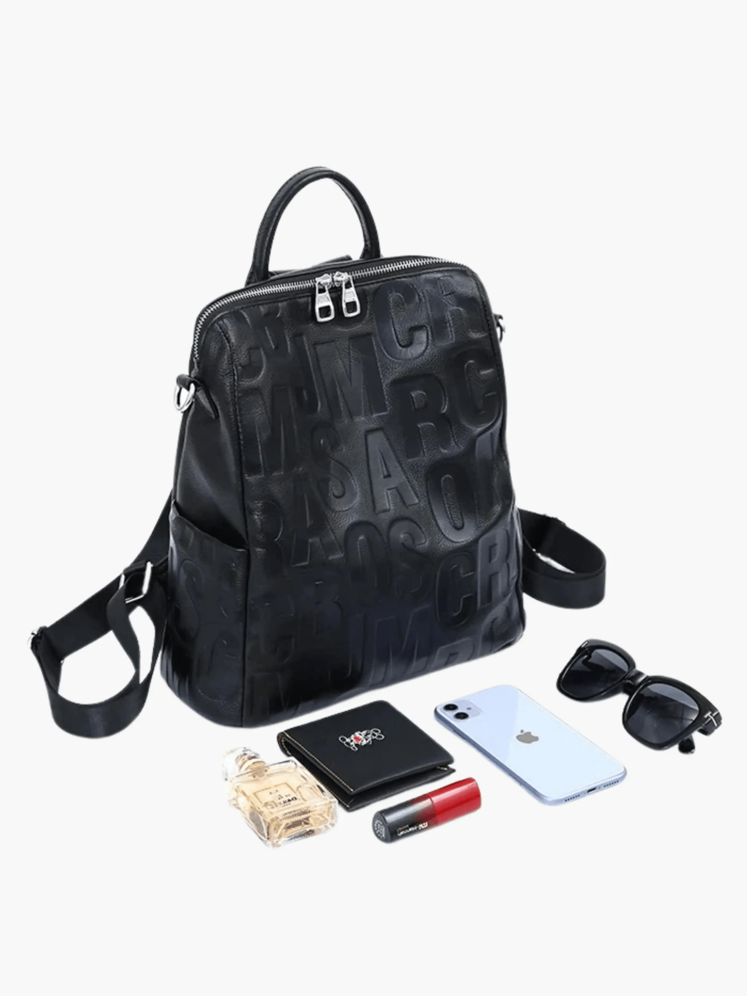 Sylvaya | Embossed Black Leather Backpack – Bold & Urban - in Black | Arvea Bags