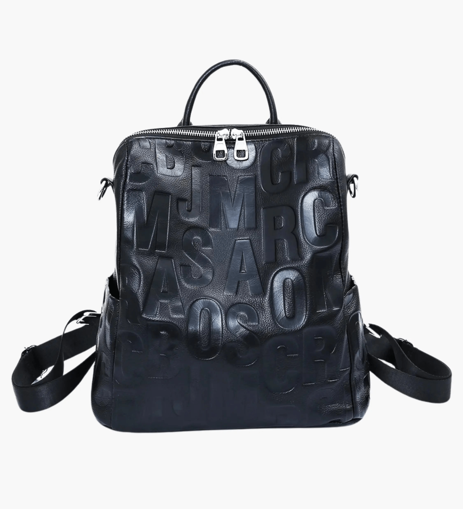 Sylvaya | Embossed Black Leather Backpack – Bold & Urban - in Black | Arvea Bags