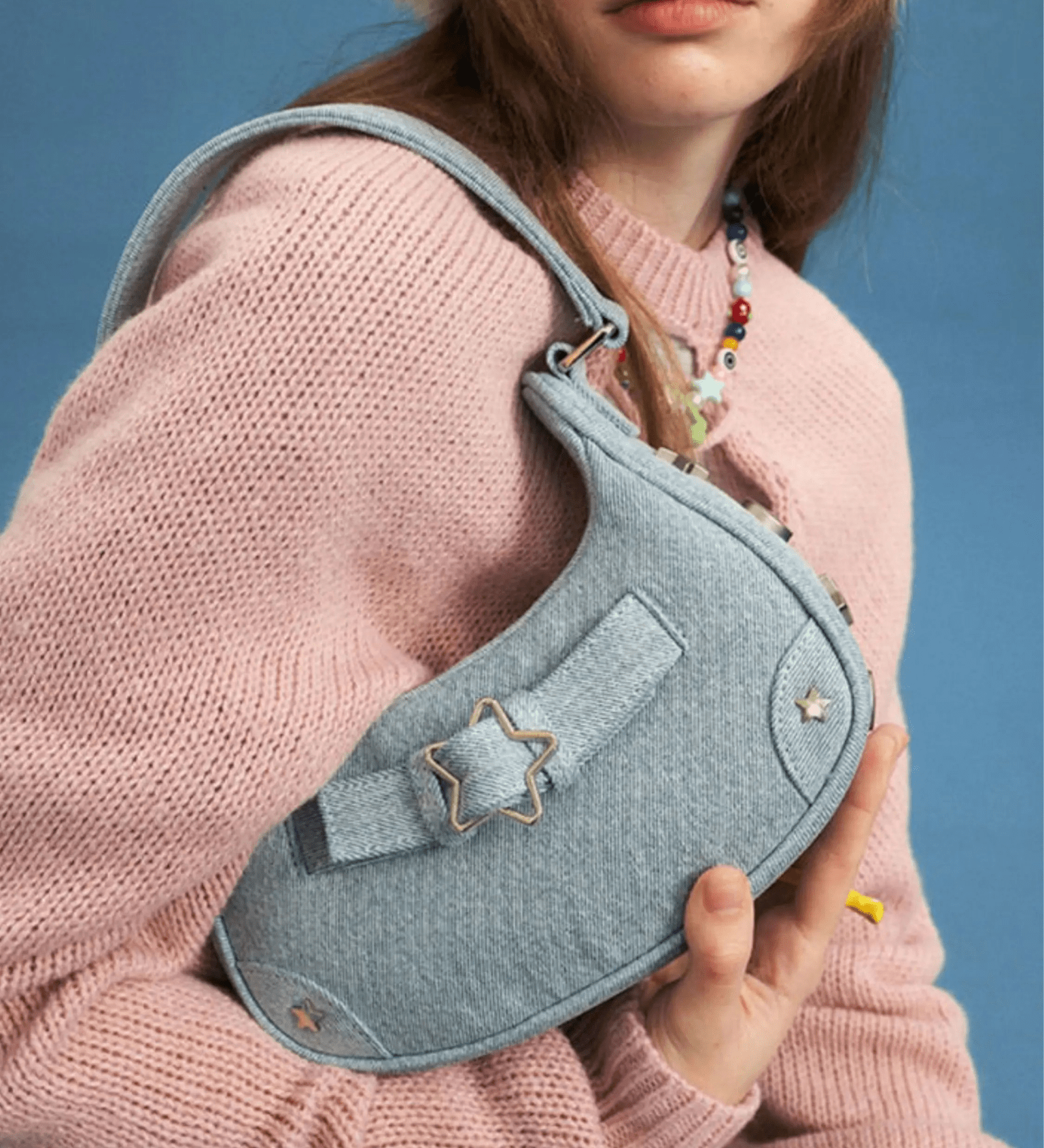 Sylvienne | Luxe White Star - Embellished Shoulder Bag – Playful & Chic - in Teal | Arvea Bags