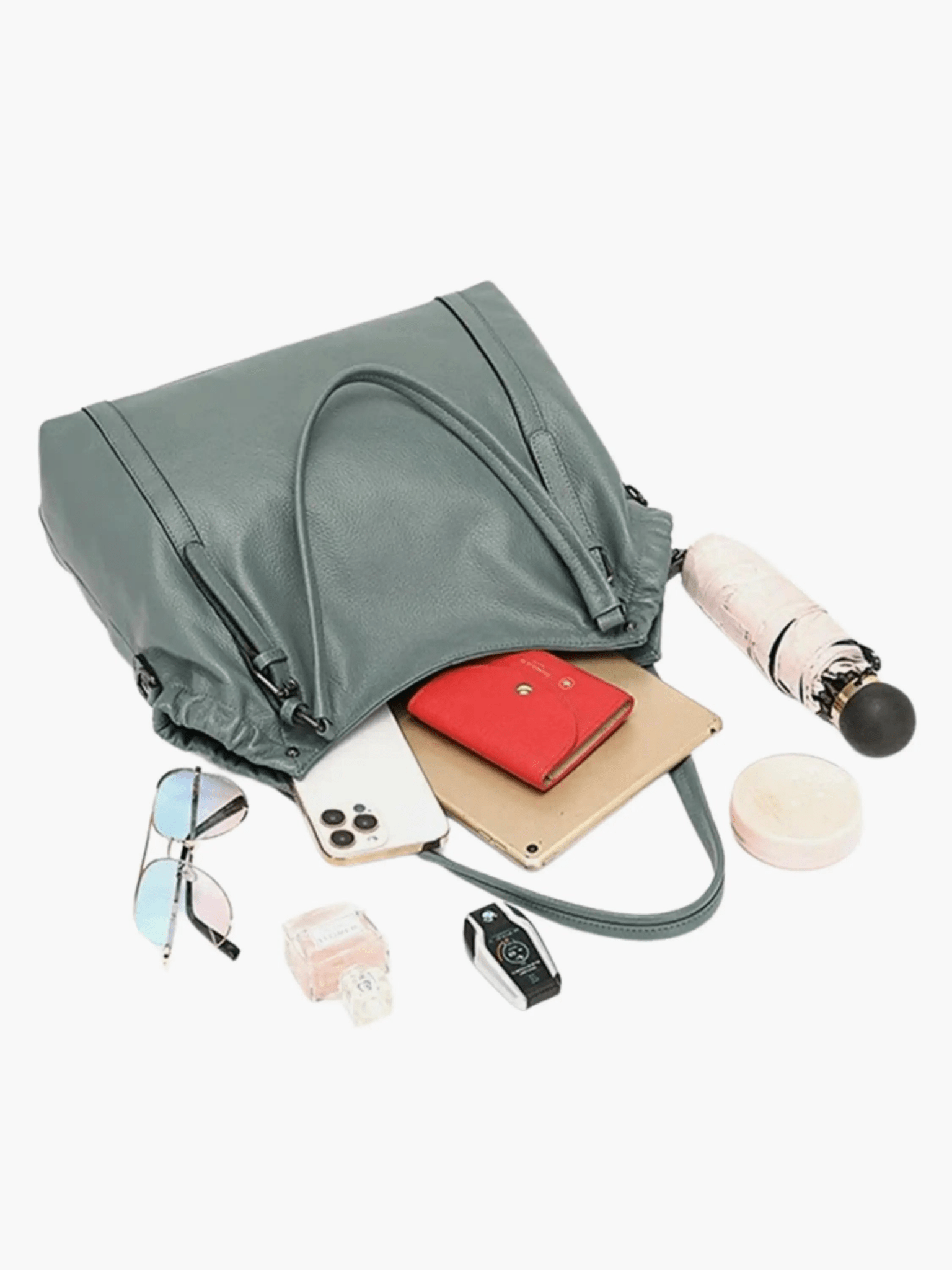 Talyssia | Luxe Slate Blue Leather Tote Bag – Chic & Functional - in Black | Arvea Bags