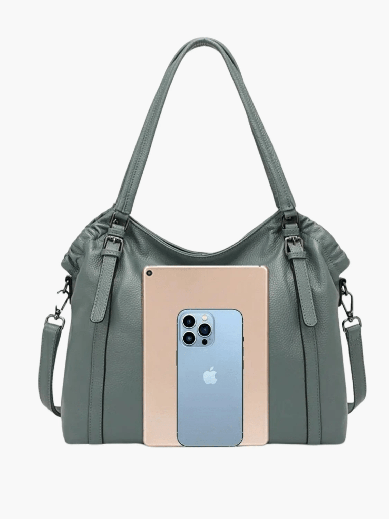 Talyssia | Luxe Slate Blue Leather Tote Bag – Chic & Functional - in Black | Arvea Bags