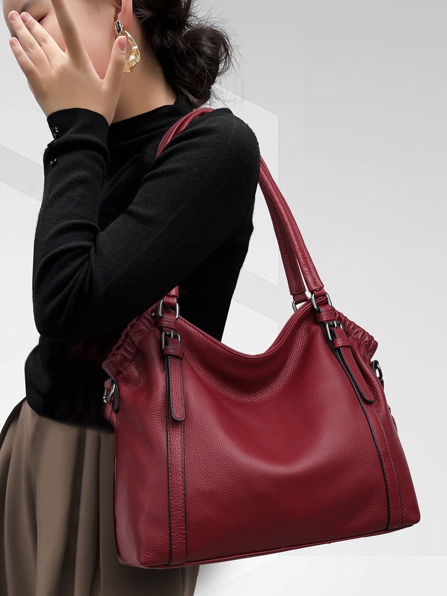 Talyssia | Luxe Slate Blue Leather Tote Bag – Chic & Functional - in Red | Arvea Bags