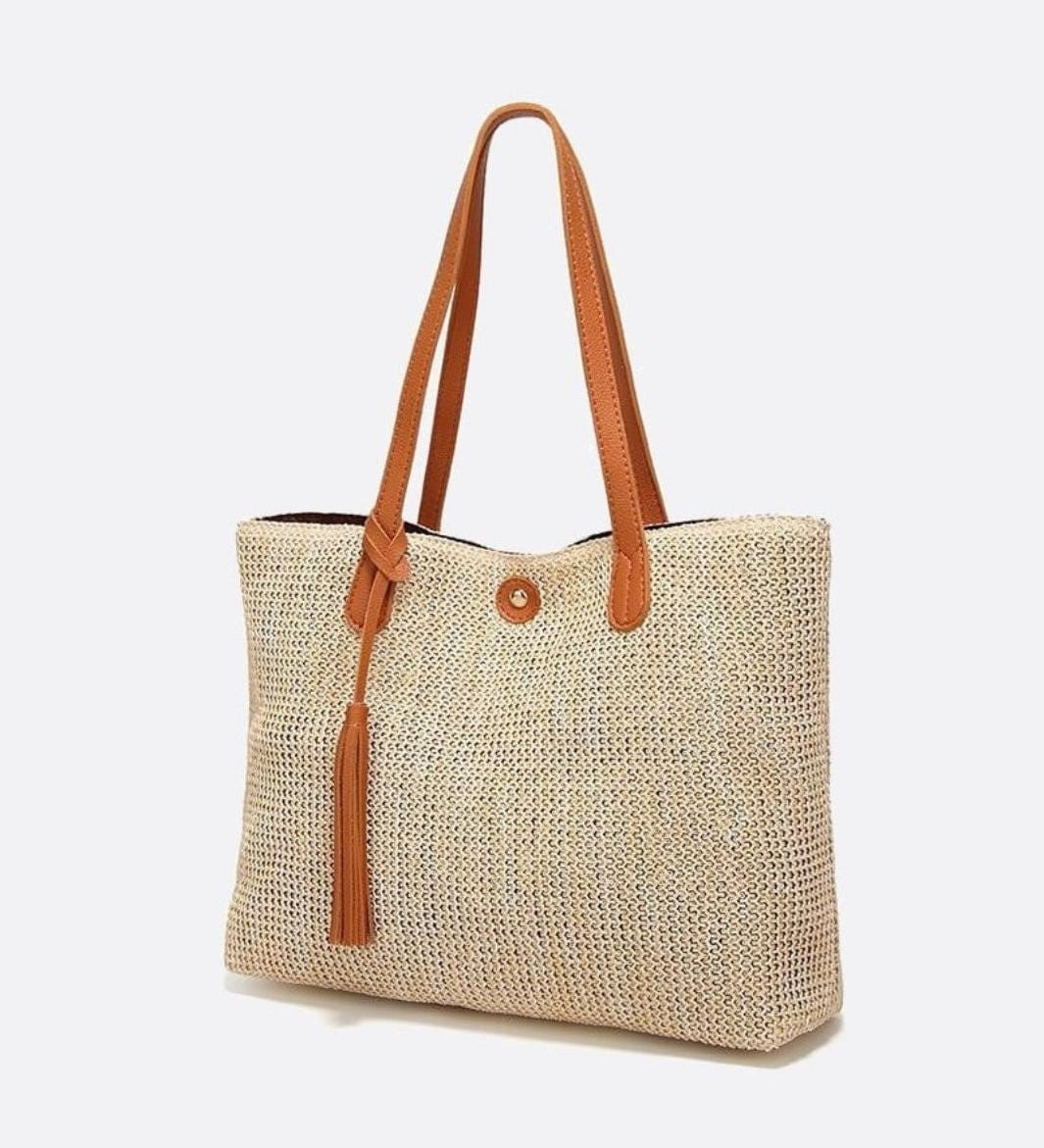 Tassel - Detail Woven Shoulder Bag – Elegant & Functional - in Camel | Arvea Bags