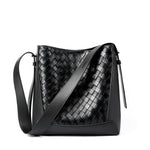 Tauriel | Black Woven Leather Crossbody Bag – Sleek & Timeless Design - in Black | Arvea Bags
