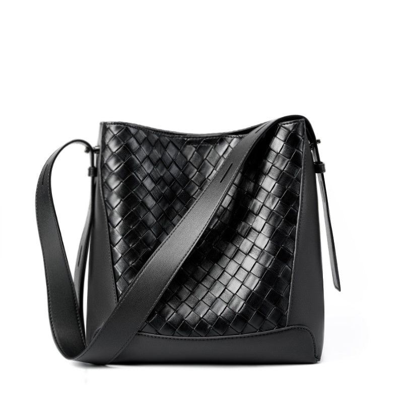 Tauriel | Black Woven Leather Crossbody Bag – Sleek & Timeless Design - in Black | Arvea Bags