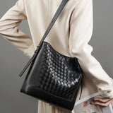 Tauriel | Black Woven Leather Crossbody Bag – Sleek & Timeless Design - in Black | Arvea Bags