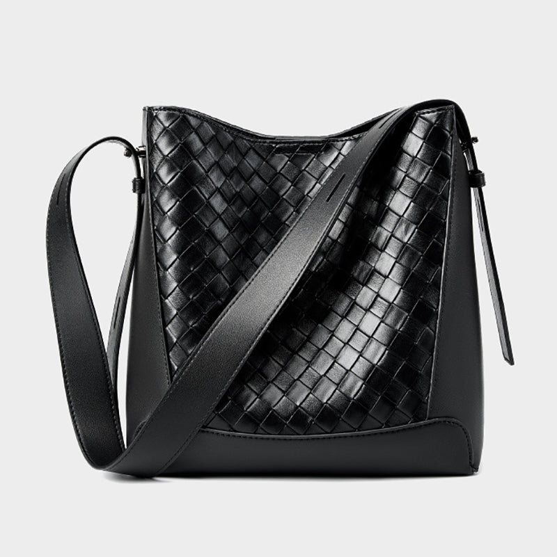 Tauriel | Black Woven Leather Crossbody Bag – Sleek & Timeless Design - in Black | Arvea Bags