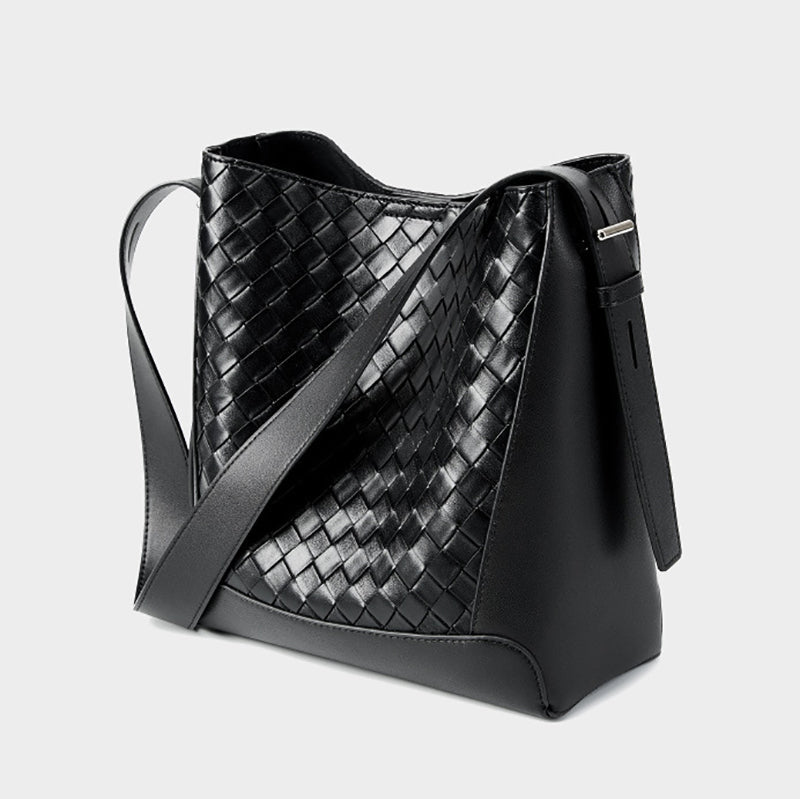 Tauriel | Black Woven Leather Crossbody Bag – Sleek & Timeless Design - in Black | Arvea Bags