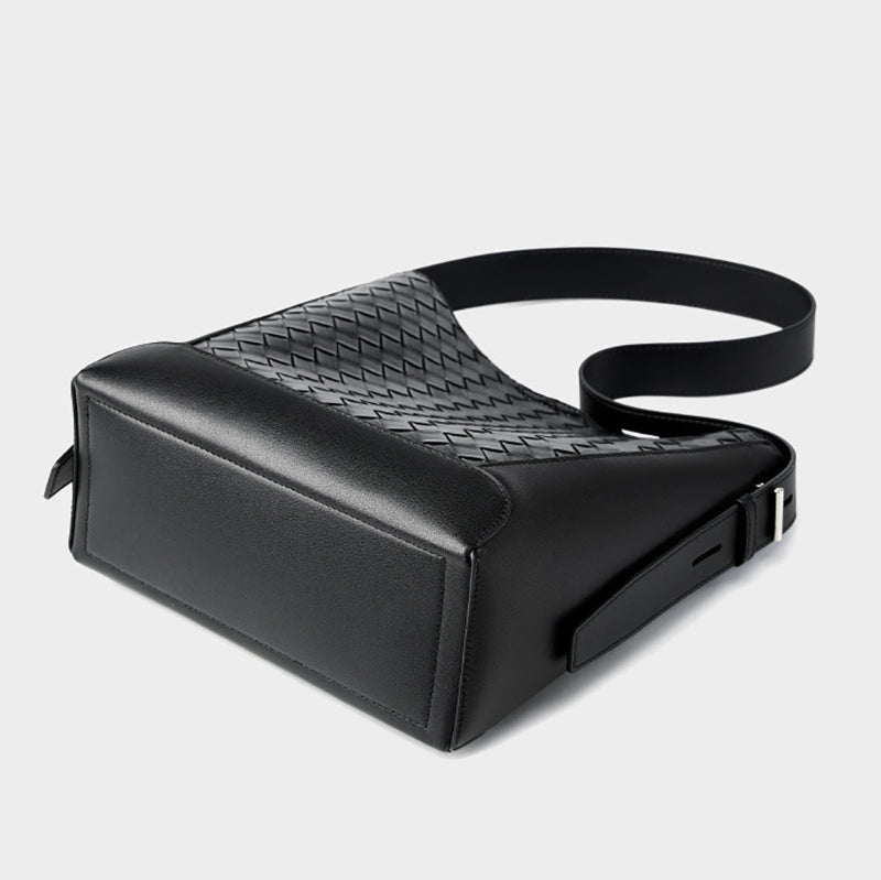 Tauriel | Black Woven Leather Crossbody Bag – Sleek & Timeless Design - in Black | Arvea Bags