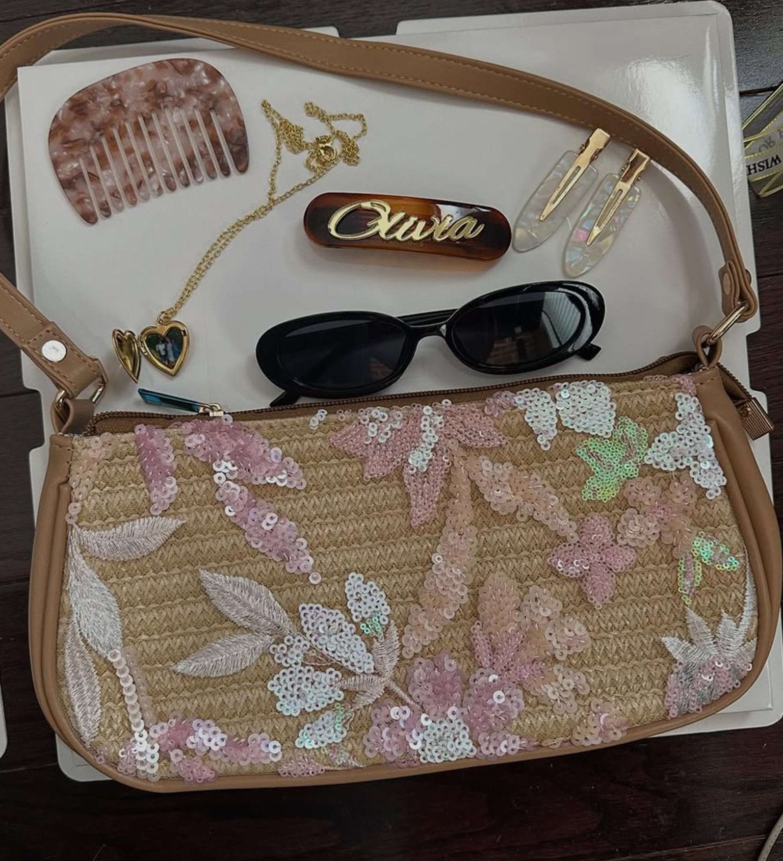 Taylor Sequin Bag – Sparkling Evening Handbag with Sleek Handle - in Pink | Arvea Bags
