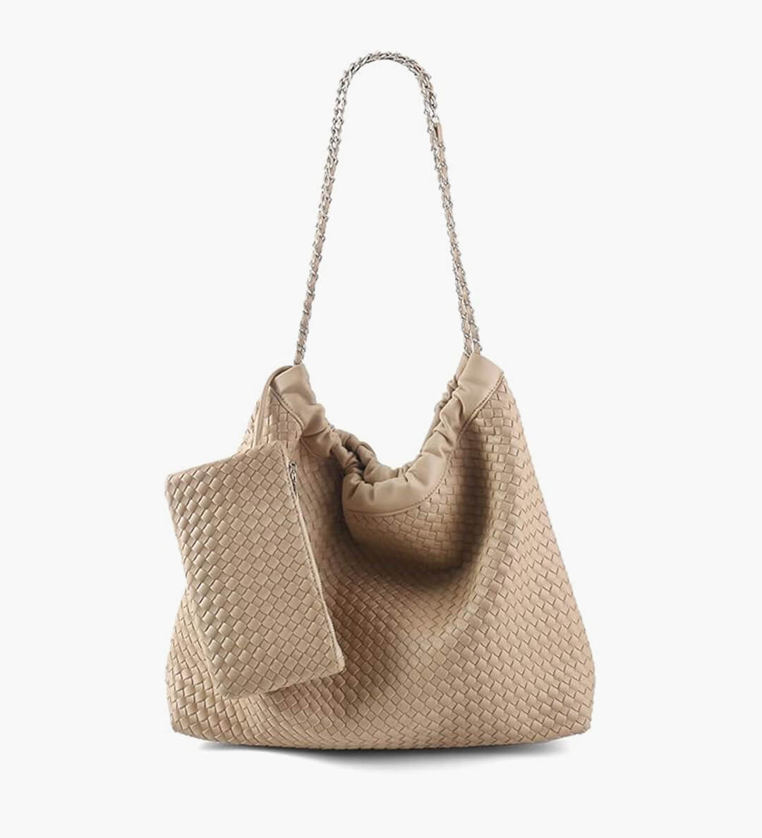 Textured Shoulder Bag with Pouch – Spacious Everyday Tote with Drawstring - in Beige | Arvea Bags
