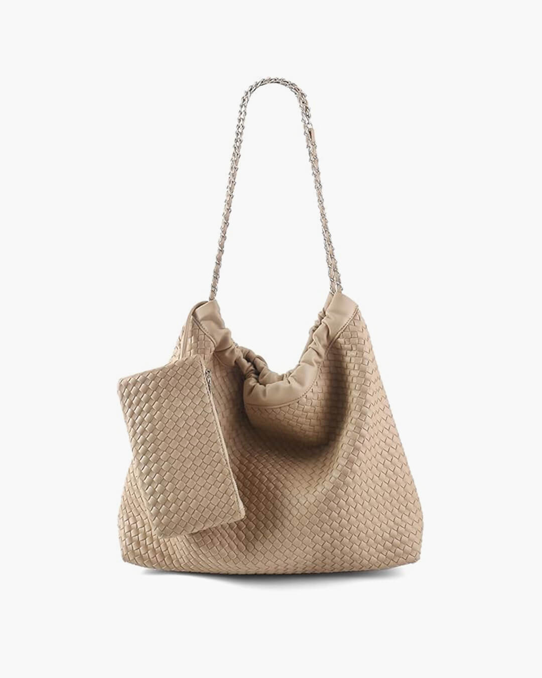 Textured Shoulder Bag with Pouch – Spacious Everyday Tote with Drawstring - in Beige | Arvea Bags