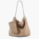 Textured Shoulder Bag with Pouch – Spacious Everyday Tote with Drawstring - in Beige | Arvea Bags