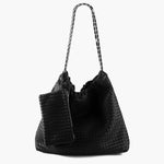 Textured Shoulder Bag with Pouch – Spacious Everyday Tote with Drawstring - in Black | Arvea Bags