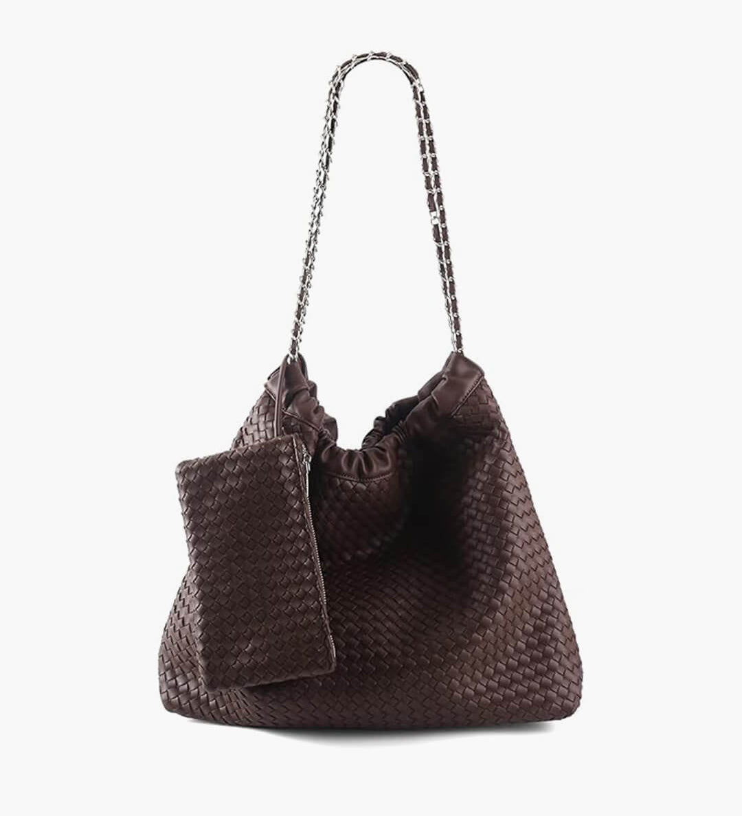 Textured Shoulder Bag with Pouch – Spacious Everyday Tote with Drawstring - in Coffee | Arvea Bags