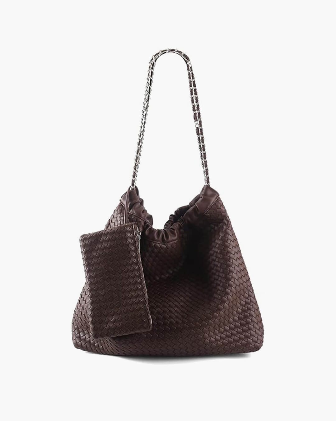 Textured Shoulder Bag with Pouch – Spacious Everyday Tote with Drawstring - in Coffee | Arvea Bags