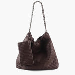 Textured Shoulder Bag with Pouch – Spacious Everyday Tote with Drawstring - in Coffee | Arvea Bags