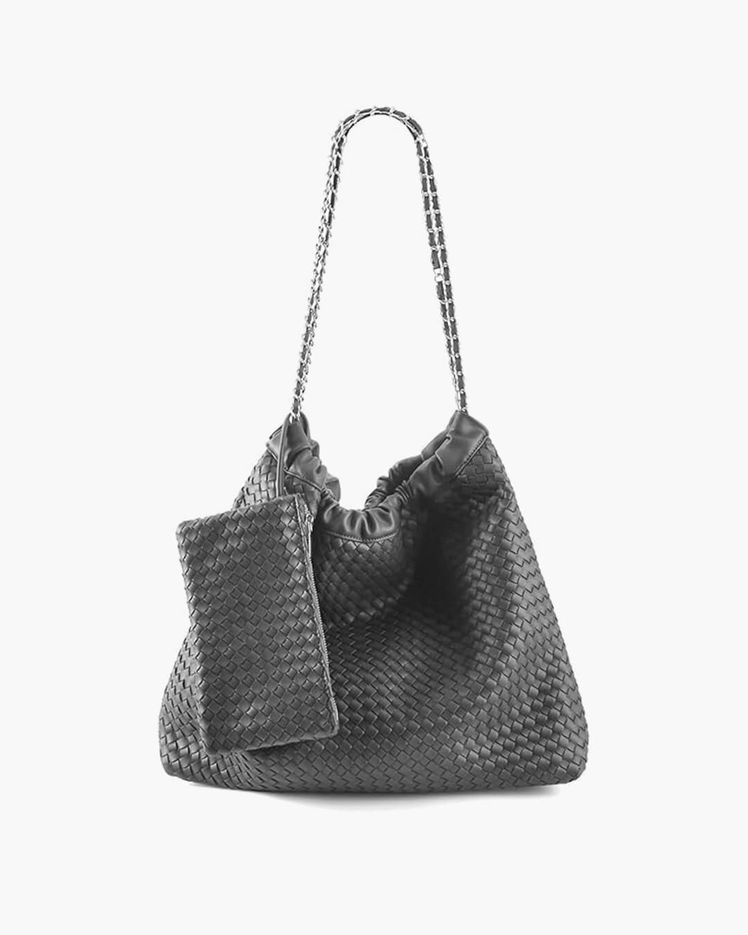 Textured Shoulder Bag with Pouch – Spacious Everyday Tote with Drawstring - in Gray | Arvea Bags