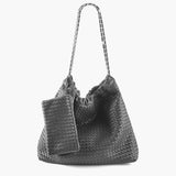 Textured Shoulder Bag with Pouch – Spacious Everyday Tote with Drawstring - in Gray | Arvea Bags