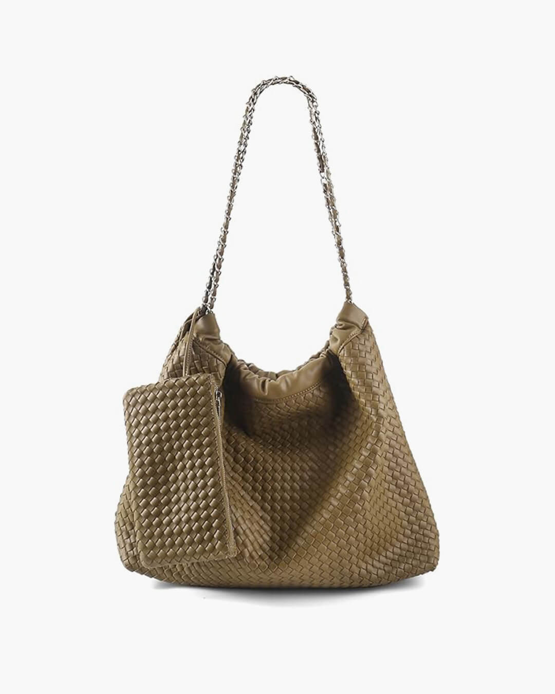 Textured Shoulder Bag with Pouch – Spacious Everyday Tote with Drawstring - in Khaki | Arvea Bags