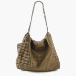 Textured Shoulder Bag with Pouch – Spacious Everyday Tote with Drawstring - in Khaki | Arvea Bags