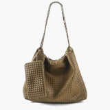 Textured Shoulder Bag with Pouch – Spacious Everyday Tote with Drawstring - in Khaki | Arvea Bags