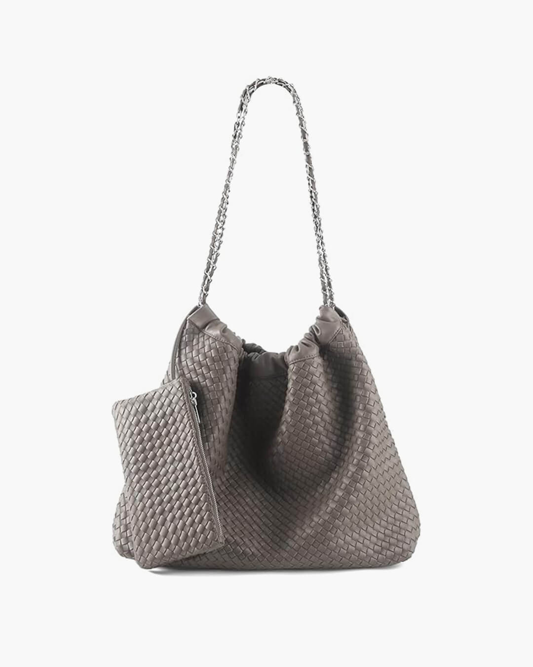 Textured Shoulder Bag with Pouch – Spacious Everyday Tote with Drawstring - in Light Gray | Arvea Bags