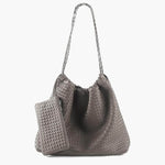 Textured Shoulder Bag with Pouch – Spacious Everyday Tote with Drawstring - in Light Gray | Arvea Bags