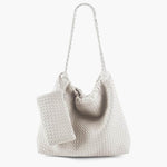 Textured Shoulder Bag with Pouch – Spacious Everyday Tote with Drawstring - in White | Arvea Bags