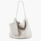 Textured Shoulder Bag with Pouch – Spacious Everyday Tote with Drawstring - in White | Arvea Bags
