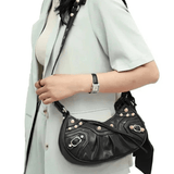 Thalina | Black Studded Shoulder Bag – Edgy & Stylish - in Black | Arvea Bags