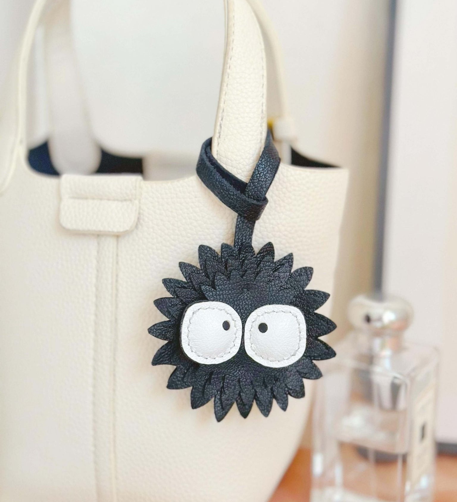 Thaloria | Spiky Black Leather Bag Charm – Playful, Edgy & Unique - in Black | Arvea Bags