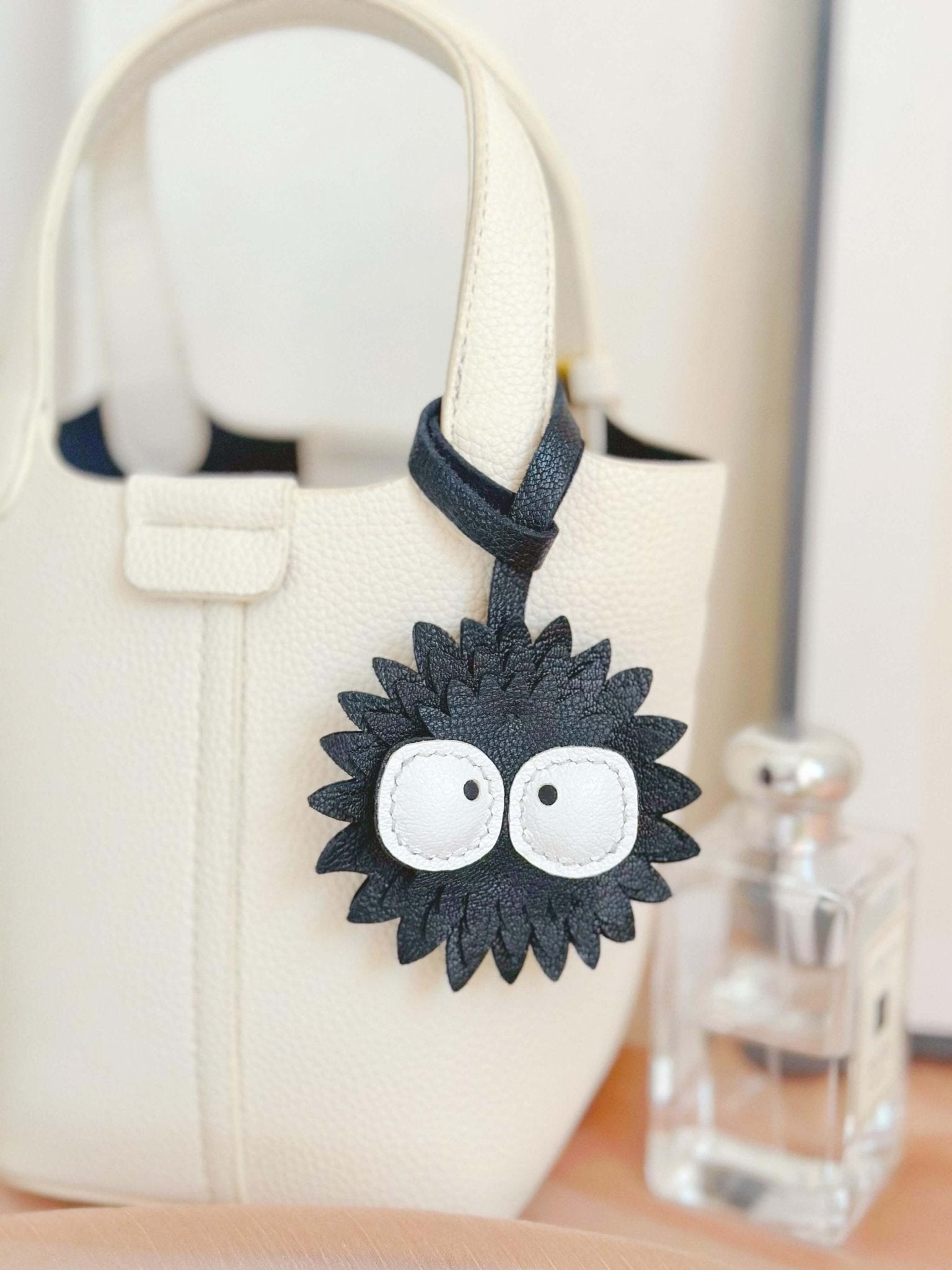 Thaloria | Spiky Black Leather Bag Charm – Playful, Edgy & Unique - in Black | Arvea Bags