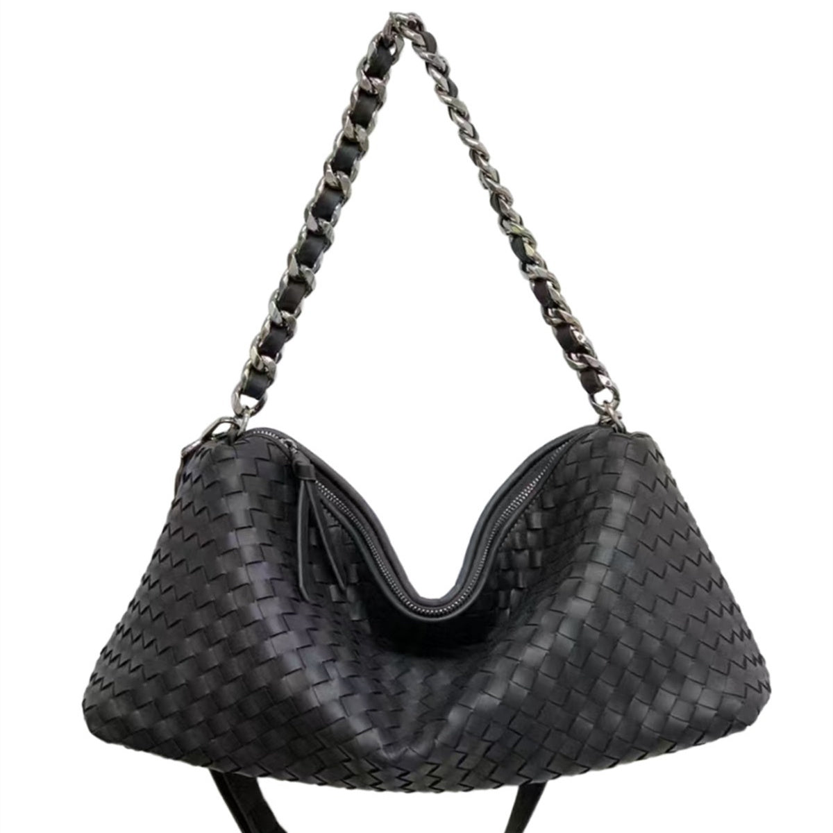 Thessaly | Sage Green Woven Leather Hobo Bag – Chic, Soft & Effortlessly Stylish - in Black | Arvea Bags